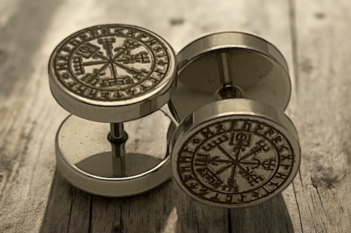 Edelstahl Ohrstecker "Silver Vegvisir" mit Drehverschluss