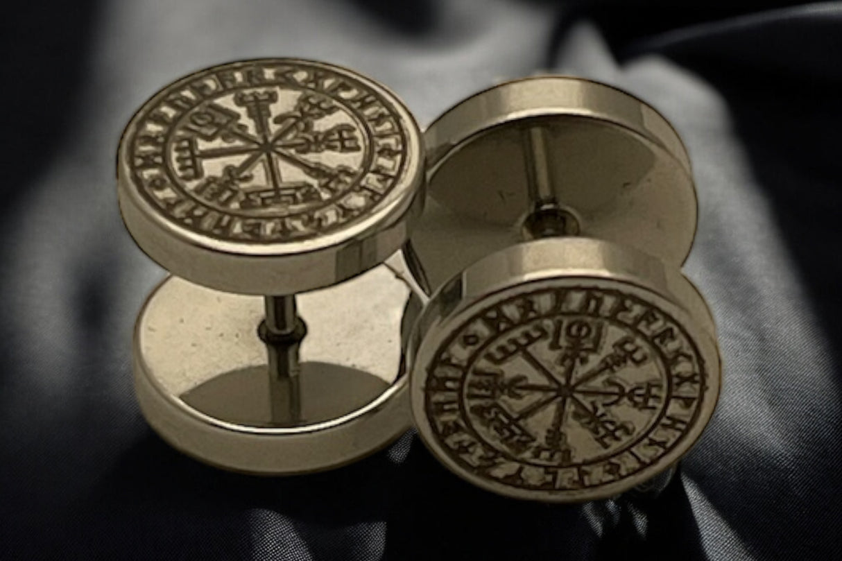 Edelstahl Ohrstecker "Silver Vegvisir" mit Drehverschluss