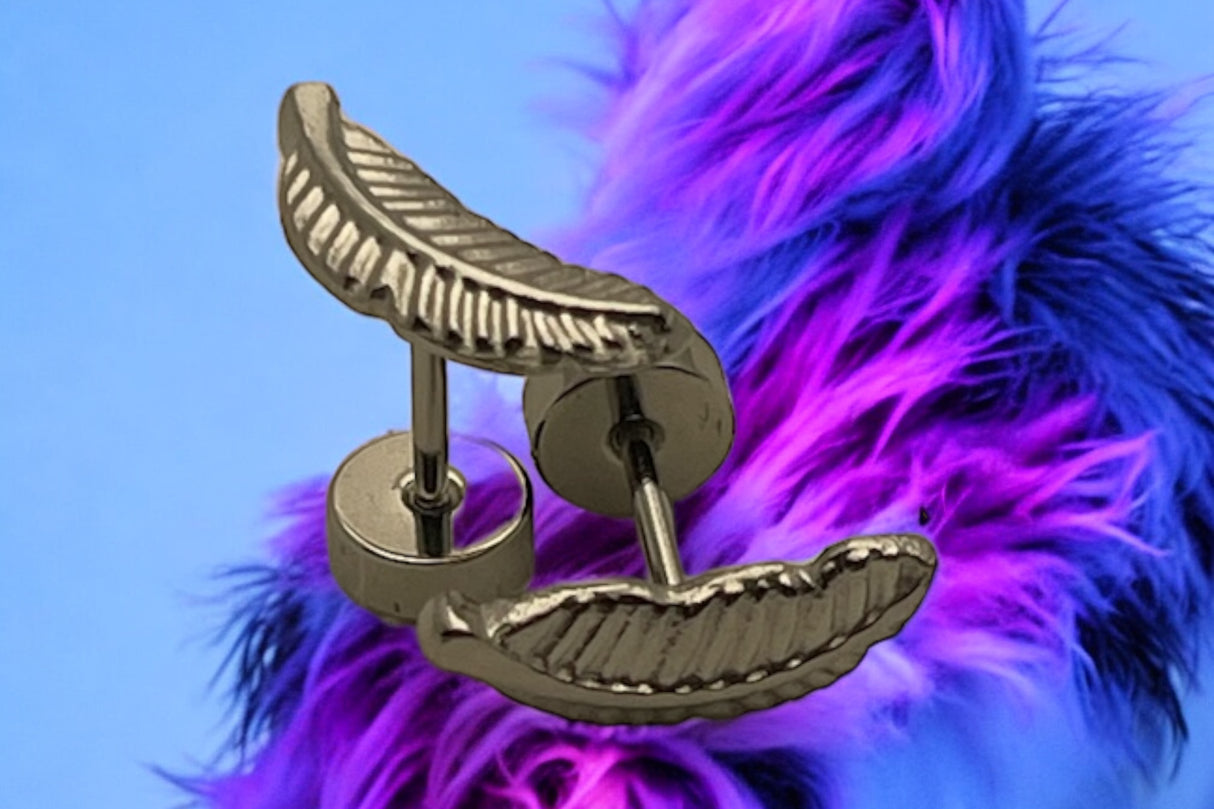 Edelstahl Ohrstecker "Silver Feather" mit Drehverschluss