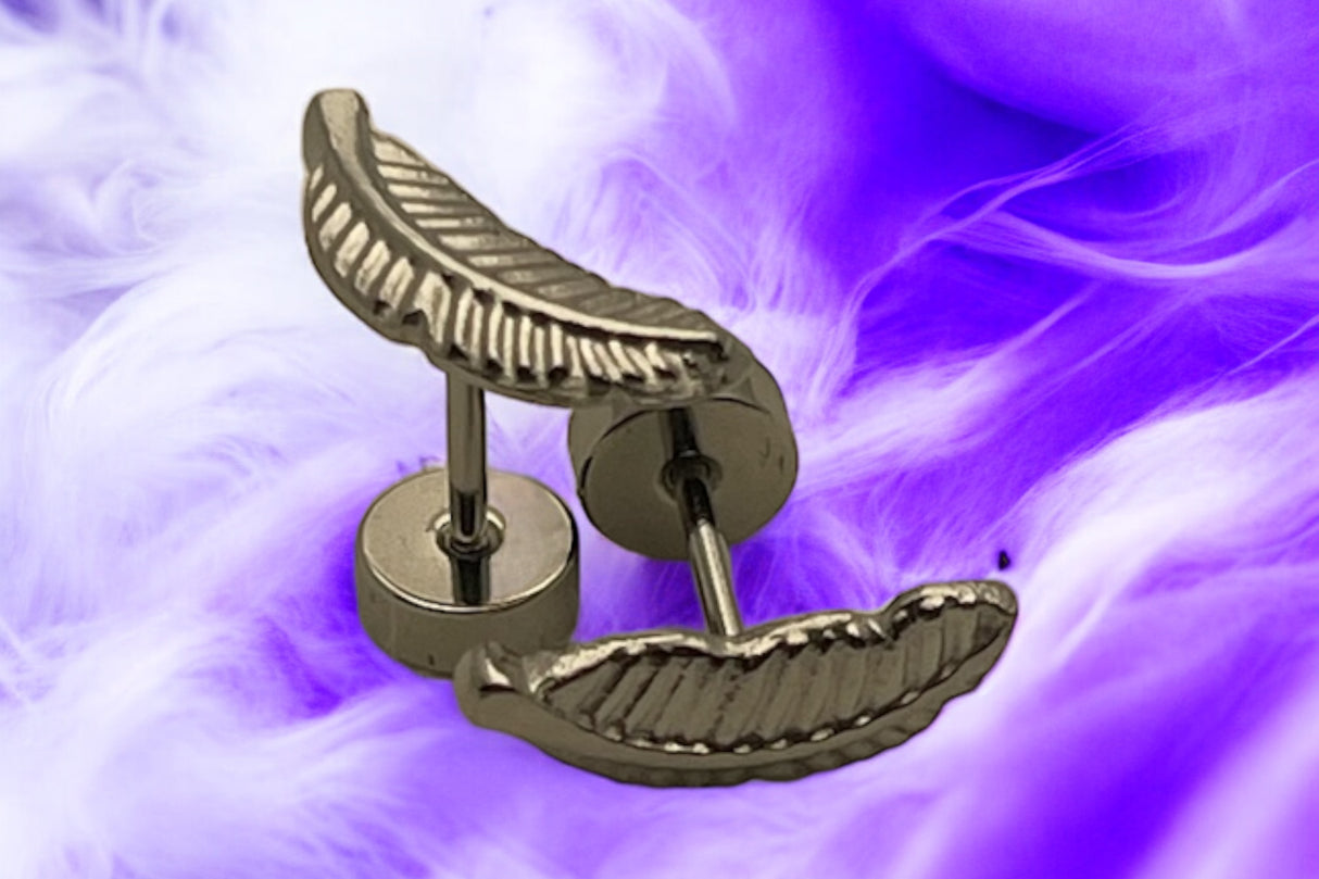 Edelstahl Ohrstecker "Silver Feather" mit Drehverschluss